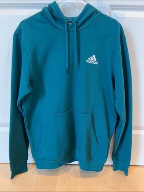 Like New Adidas Men’s Teal Pullover Hoodie with White Logo, Size Medium